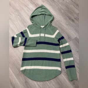 Cloud Chaser Hooded Striped Sweater Medium Green Blue White